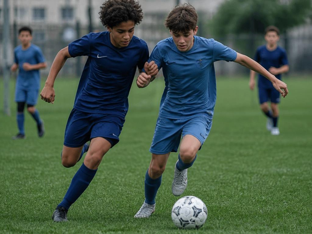 Pathway Football Academy youth players contesting the ball on match day